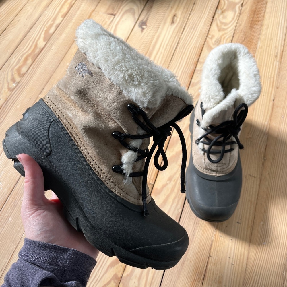 Sorel Snow Angel Lace Boots Womens 5.5 Tan Black Suede Faux Fur Winter Boots
